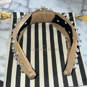 Lele Sadoughi faux leather gingerbread pearl headband Lele Sadoughi | Accessories | Lele Sadoughi Gingerbread Faux  main image 4